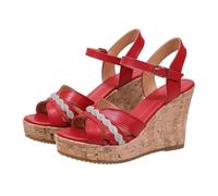 Generico Scarpe Donna Estive con Zeppa Estive Neri Comodi Sandali Grandi Alla con Tacco Rotondo E Plateau Effetto Legno,Sandali Spessi da Donna Cuoio Bassi Neri Plateau (Red,37)