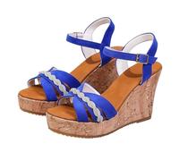 Generico Scarpe Donna Estive con Zeppa Estive Neri Comodi Sandali Grandi Alla con Tacco Rotondo E Plateau Effetto Legno,Sandali Spessi da Donna Cuoio Bassi Neri Plateau (Blue,36)