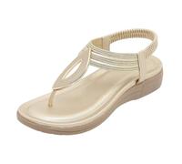 Generico Scarpe Donna Estive con Zeppa Sandali Ortopedici Sandali da Donna Nuovi Estivi Comodi Alla Retrò Stile Etnico Leggero da Spiaggia Per Le Vacanze con Tacco Elastico (Gold,36)