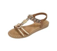 Generico scarpe donna estive,sandali bassi donna estivi,Women's Beaded Flat Elastic Slingback T Strap Summer Scarpe Bambina Chiuse (Khaki, 35)