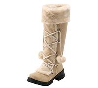Generico Scarpe Donna Invernali Eleganti,Scarpe Calde Punta A Tubo Cerniera Centrale Stivaletti Alti Stivali Da Neve Retrò Con Tacco A Palla Di Pelo Stivali Rotondi (Beige 41)