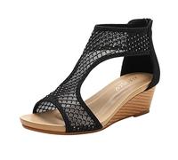 Generico Scarpe Donna Sandali, Sandali Estivi Donna Moda Primavera Estate Tacco Medio Maglia Solid Color Traspirante Retroscarpa Slip On Stile Romano