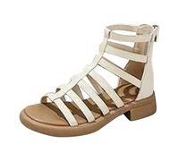 Generico Scarpe Donna Tacco Sandali Estive Comode Largo 2026 New Flat Outerwear Scarpe da Spiaggia Sandali Romani Cavi Neri Stivali Fantastici Donna Bassi Aperte Estive (Beige,39)