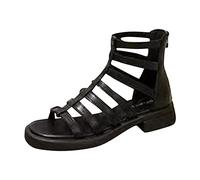 Generico Scarpe Donna Tacco Sandali Estive Comode Largo 2026 New Flat Outerwear Scarpe da Spiaggia Sandali Romani Cavi Neri Stivali Fantastici Donna Bassi Aperte Estive (Black,37)