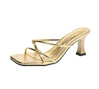 Generico Scarpe Donna Tacco Tacchi Eleganti Pianta Larga Sandali Romani A Punta Quadrata Stile Francese con Punta Per L'Estate da Donna Nuovi Sandali Sexy A Una Ciabatte Estive Comode (Gold,37)