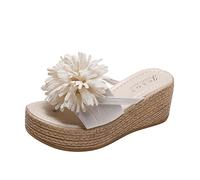 Generico Scarpe Estive Donna Basse Scarpe Donna Estive Sandali con inclinazione di primavera spessa Sandali con tacco con plateau Fiori in tessuto da donna e Ciabatte Donna Mare Sandali (Beige, 40)