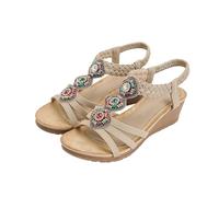 Generico scarpe estive donna,sandali bianchi, da donna con cinturino a T e perline, piatti elastici con cinturino posteriore e pietre preziose Scarpe Principessa 23(Beige,41)