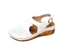Generico scarpe estive donna,sandali donna estive con zeppa,Women's Sandals With Closed Toe And Buckle Closure For Beach Casual Wear In Plus Sizes Infradito Bassi (White, 39)