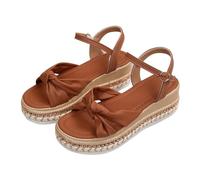 Generico scarpe estive donna,zeppe donna,Plus Size Chunky Sole European Style Rope Trimmed Toe Exposed Sandals Summer Single Strap Buckle Solid Color Bow Tie Flat Sandals Tacco E T Bar (Brown, 41)