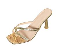 Generico Scarpe Tacco Basso Donna Sandali Tacco Largo Largo Sandali Estivi da Donna con,Nuovi E Popolari,Stile Retrò E con Una Sola Pelle Scarpe Zeppa Estive (Gold,40)