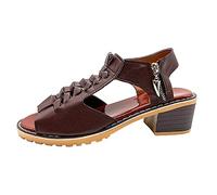 Generico Scarpe Tacco Donna Largo Sandali Estive Eleganti Piattaforma da Donna Punta Cinturino Alla Caviglia Cerniera Posteriore Sandali con Tacco Sandalo con Alluce Valgo (Brown,40)