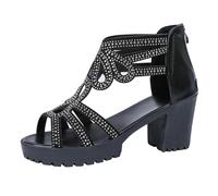 Generico Scarpe Tacco Donna Sandali Comodi Pianta Larga Sandali con Tacco E Cerniera Posteriore da Donna,Grandi Dimensioni,Stile Estero,con Bocca Di Pesce Bassi Estivi (Black,36)