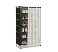 Generico Scarpiera 7 Ripiani con Tenda, Nero, Struttura in Metallo e Ripiani in Stoffa, 58x26x110 cm, Organizer Salvaspazio per Ingresso Camera Ripostiglio