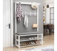 Generico Scarpiera Estraibile Girevole e impilabile con ripiano Verticale Regolabile, Appendiabiti con Panca Porta Scarpe, Altezza 170 cm, Ideale per corridoio o Soggiorno.