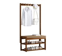 Generico Scarpiera Estraibile Girevole e impilabile con ripiano Verticale Regolabile, Elegante Appendiabiti in bambù con Panca Porta Scarpe, Appendiabiti salvaspazio per Ingresso, 5-9 Ganci, Morbido