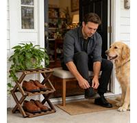 Generico Scarpiera In Legno - Rastrelliera Angolare Pieghevole Per Fisarmonica A 3 Livelli, Verticale Robusta Senza Montaggio | Armadio Da Ingresso Per Dormitorio