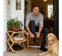 Generico Scarpiera In Legno - Rastrelliera Angolare Pieghevole Per Fisarmonica A 3 Livelli, Verticale Robusta Senza Montaggio | Armadio Da Ingresso Per Dormitorio