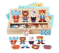 Genérico Scatola magnetica in legno per gioco di abbigliamento, giocattoli per l'apprendimento della motoria, scatola della famiglia di in legno da vestire, per bambini e bambine