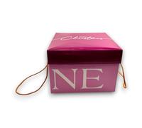 Generico Scatola Porta Panettone Natalizia con Coperchio, Design Festivo 5 Colori, Manici Resistenti,24,5x24,5x17 cm, Scatola per Pandoro Panettone (Rosa/Viola, 24,5x24,5x17 Cm)
