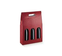 Generico Scatola PORTABOTTIGLIE da 3 posti 27x9x38.5 cm con Finestre | PORTA BOTTIGLIE 3 VANI CON MANICO MATRIMONI EVENTI SPECIALI (pelle bordeaux)
