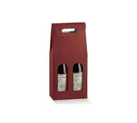 Generico Scatola PORTABOTTIGLIE VINO da 2 posti con Finestre 18x9x38.5cm | VARI COLORI | porta bottiglia 2 vani con manico confezione regalo vino (Seta Bordeaux)