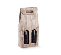 Generico Scatola PORTABOTTIGLIE VINO da 2 posti con Finestre 18x9x38.5cm | VARI COLORI | porta bottiglia 2 vani con manico confezione regalo vino (Wood effetto legno)