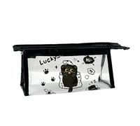 Generico Scatola rivestita in PVC trasparente con grande capacità, adorabile design con motivo a gatto nero, borsa di bellezza versatile da donna per uso quotidiano