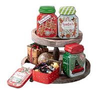 Generico Scatole In Latta Per Il Natale | Contenitore Barattolo Da 4 Pezzi Con Coperchio,Scatola Di Latta Per Il Natale | Per Imballaggio Dolciumi, Festività, Omaggi, Calze Natalizie, Portaoggetti