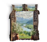 Generico Scenario Naturale Set Copripiumino 150x200 cm Montagne, Fiumi, Foreste Set Copripiumino Singolo Bambino, 3 Pezzi in Microfibra con Cerniera Comprendente 1 Copripiuminos 2 Federa 50x75 cm