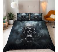 Generico Scheletro Parure Copripiumino Matrimoniale 155x220cm Teschio Di Fumo Astratto Copripiumino Ragazza Set di Biancheria da Letto Microfibra Cerniera Nascosta 3 Pezzi e 2 x Federe 50x75cm