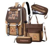 Generico School Backpack, Capybara Bookbag, Compact Size Comfortable Portable Spacious Compartments Lightweight 3 Piece Set, Children Bag for Girls, Boys, Kids, Junior, Travel and High Teens