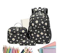 Generico Schoolbag For Primary School - Floral Print Backpack Set | 3pcs Daisy Print Bag With Lunchbox Pencil Case, Elementary School Bookbag Set For Teens Boys Girls Travel