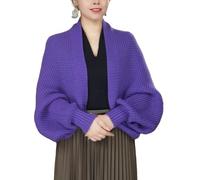 Generico Scialle Lavorato A Maglia Viola da Donna Autunno Inverno Coprispalle da Sposa Damigelle d'Onore Stola Mantello Lavorato A Maglia da Donna Cardigan Aperto sul Davanti per Abiti da Sera Casual