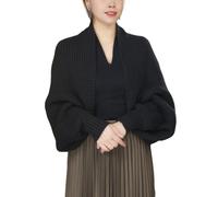 Generico Scialle Nero Lavorato A Maglia da Donna Autunno Inverno Coprispalle da Sposa Damigelle d'Onore Stola Mantello Lavorato A Maglia da Donna Cardigan Aperto sul Davanti per Abiti da Sera Casual