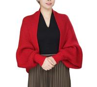 Generico Scialle Rosso Lavorato A Maglia da Donna Autunno Inverno Coprispalle da Sposa Damigelle d'Onore Stola Mantello Lavorato A Maglia da Donna Cardigan Aperto sul Davanti per Abiti da Sera Casual