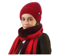 Generico Sciarpa Cappello Donna,Sciarpa Scozzese Invernale Scialle Caldo Set Esterno Freddo Spesso Cappello Lavorato A Maglia Sciarpa Guanti Set Tre Pezzi