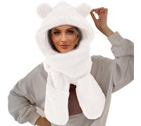 Generico Sciarpa Cappello onna Invernale Grande Inverno Simpatico Orso Orecchio Cappello Caldo Donna Peluche Paraorecchie Cappello Berretto Antivento con Orecchie E Cappuccio Sciarpa (Beige, A)