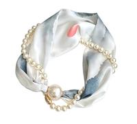 Generico Sciarpa di seta con chiusura magnetica e collana di perle da donna - Piccola sciarpa quadrata per la primavera e l'autunno(Color26)