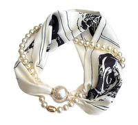 Generico Sciarpa di seta con chiusura magnetica e collana di perle da donna - Piccola sciarpa quadrata per la primavera e l'autunno(Color16)