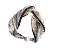 Generico Sciarpa di seta con chiusura magnetica e collana di perle da donna - Piccola sciarpa quadrata per la primavera e l'autunno(Color15)