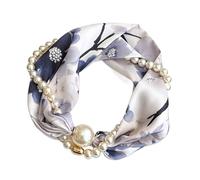 Generico Sciarpa di seta con chiusura magnetica e collana di perle da donna - Piccola sciarpa quadrata per la primavera e l'autunno(Color14)
