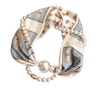 Generico Sciarpa di seta con chiusura magnetica e collana di perle da donna - Piccola sciarpa quadrata per la primavera e l'autunno(Color8)