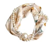 Generico Sciarpa di seta con chiusura magnetica e collana di perle da donna - Piccola sciarpa quadrata per la primavera e l'autunno(Color29)