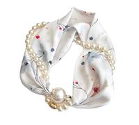 Generico Sciarpa di seta con chiusura magnetica e collana di perle da donna - Piccola sciarpa quadrata per la primavera e l'autunno(Color25)