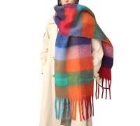 Generico Sciarpa Donna Firmata - Sciarpe Donna Morbide Nuova Sciarpa con Frange da Donna Autunno e Inverno Spessa Come Un Plaid Caldo Scialle Coppia Sciarpa (Orange One Size)