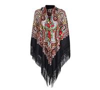 Generico Sciarpa Donna rimaverile ois Sciarpa con scialle con stampa donna Sciarpa con con cravatta stile etnico Sciarpa grande con stampa donna Sciarpa Di Lana (Black, One Size)