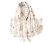 Generico Sciarpa in cotone e viscosa floreale 190x90cm - Hijab estivo leggero e scialle alla moda con nappe