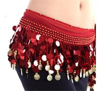 Generico Sciarpa per La Danza del Ventre Traspirante Gonna con Cintura for Accessori Sciarpa Danza del Ventre da Donna Moneta Color Oro Catena in Vita Monete di(Red)