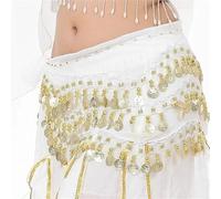 Generico Sciarpa per La Danza del Ventre Traspirante Gonna da Ballerina Donna Danza del Ventre Sciarpa Dell'anca Cintura Avvolgente Spettacolo Femminile Costumi Paillettes Nappe(White)