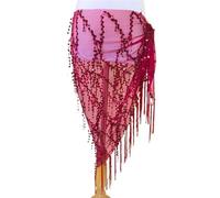 Generico Sciarpa per La Danza del Ventre Traspirante Gonne con Nappe Paillettes Cinture A Catena for Le Donne Accessori La Danza del Ventre Minigonna Regolabile Abiti da Ballo(Wine Red)